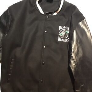 Black Matter Varsity Jacket with Leather Sleeves